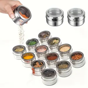 1 count stainless steel magnetic spice jar, rust proof magnetic spice container with transparent lid, kitchen storage seasoning organization box