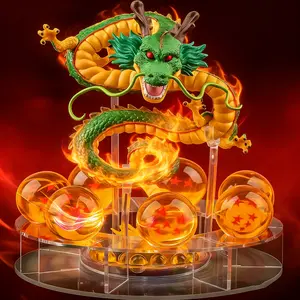 DBZ Statue Set with Shenron, 7 Crystal Glass Dragon Balls and Display Stand - 3.5 cm Collectible Figures, Anime Gifts for Men, Christmas Home Decor