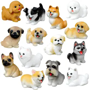 14pcs Mini Dog Figurines, Hand Painted Resin Puppy Figurine, Realistic Miniature Dogs for Cake Toppers, Easter Egg, Fairy Garden, DIY Crafts