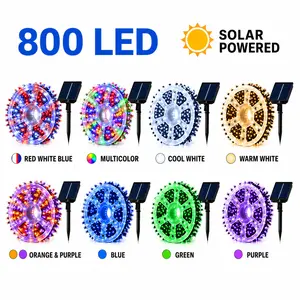 800-LED solar string lights with 8 color options; 334.6-foot outdoor fairy lights with remote control; IP44 waterproof solar lights; ideal for patios, porches, fences, gardens, poolside areas, and holiday decorations