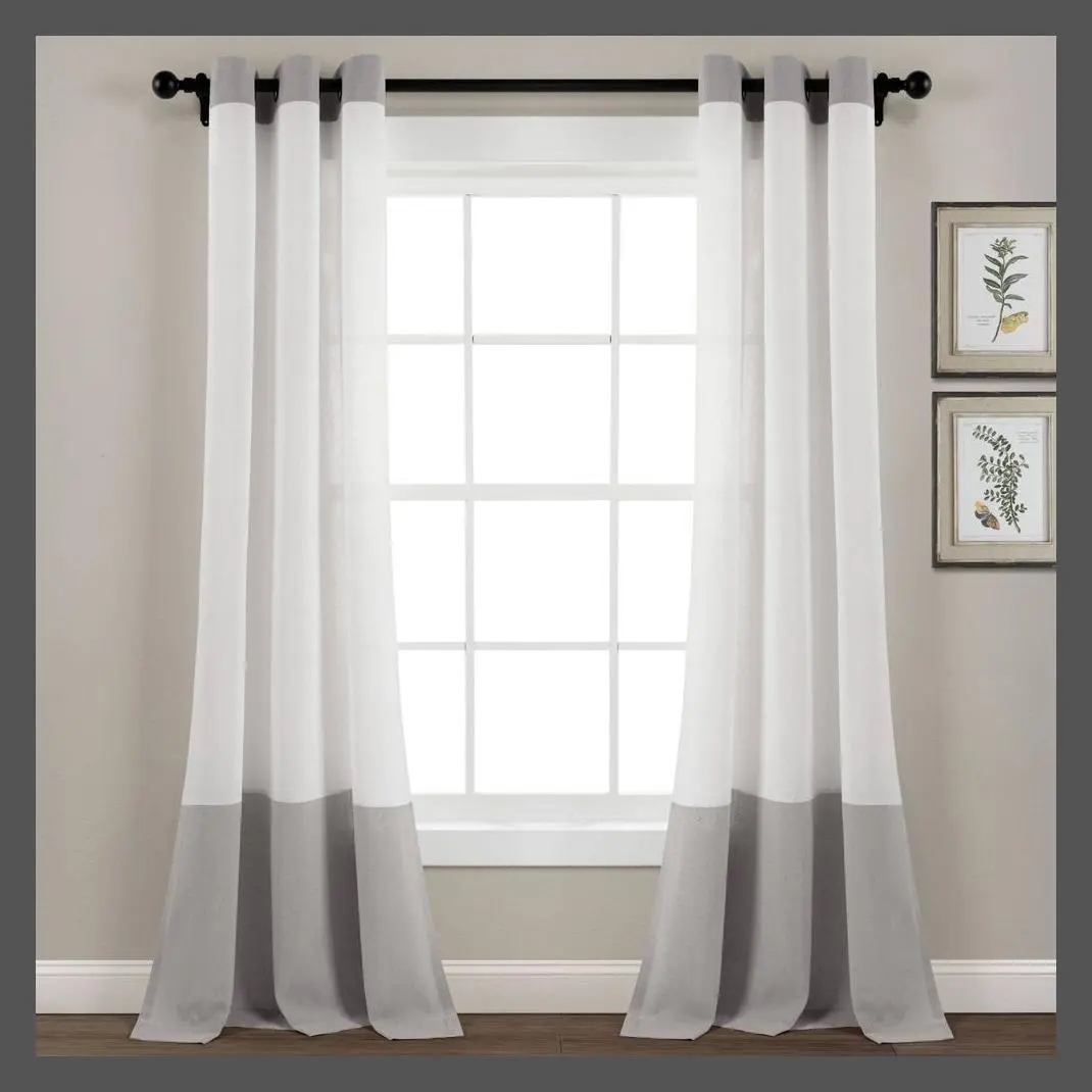 84"x40" Faux Linen Grommet Colorblock Window Curtain Panel Gray - Lush Decor