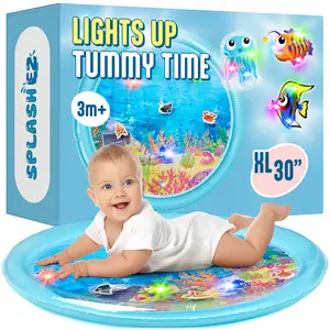 SplashEZ 30" Light-Up Tummy Time Water Mat for Babies with 3 LED Glow-Up Fish & 3 Floating Toys, BPA-Free, CPSC Certified, Easy to Clean