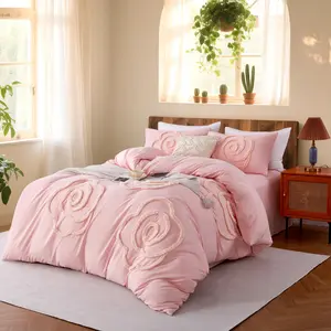 Rose pattern Duvet Cover Set, Boho Tufted Comforter Sets with Zipper Closure, Including1 Duvet Cover & 1/2 Pillowcase without Filler, Soft Comfortable Bedding Set for Home Bedroom, Decorative Duvet Cover