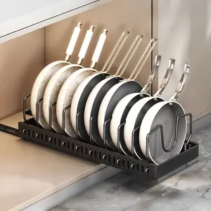 Pull Out Pots and Pans Organizer for Under Cabinet,Pull Out Cabinet Organizer for Pot and Pan Storage, Pot Lid Organizer and holder with Adjustable Dividers