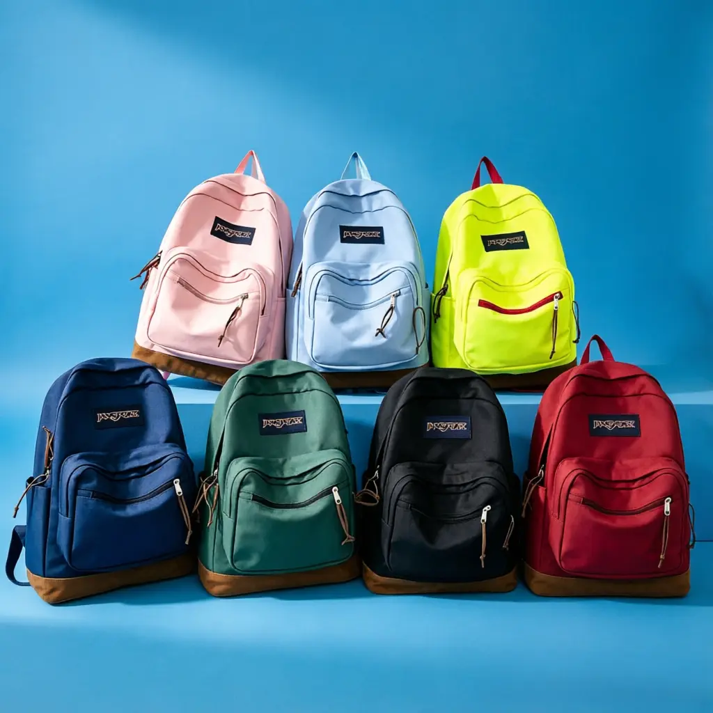 JanSport Right Pack Backpack - Iconic Premium Cordura School Bookbag Bundle with Suede Leather Bottom & 15-inch Laptop Sleeve, Multi-Color Pack