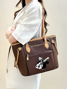Tote bag with Elvis playing guitar pattern, large size tote bag, Casual Shopping Bag, large capacity single shoulder women's bag, the perfect New Year gift, Casual Trendy Bag