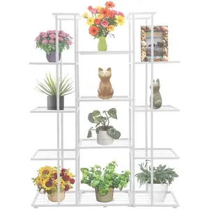 5 Tier 14 Potted Metal Large  Stand for Indoor Outdoor Flower Pot Display Planter Shelf, White