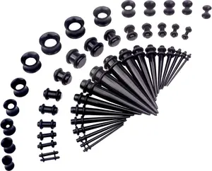 50 PCS Acrylic Gauge Kit Tapers Heart Tunnels Plug 14G-0000G Ear Stretching Set - Black
