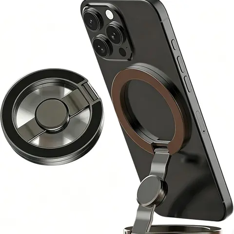 Aluminium 2026 Magnetic Phone Stand - Double-sided Magnetic Ring Holder, MagSafe-Compatible, Rotatable Gyroscope Stress Relief, Strong Adhesion, Fits iPhone 11-17, Ideal for Fitness, Home Use