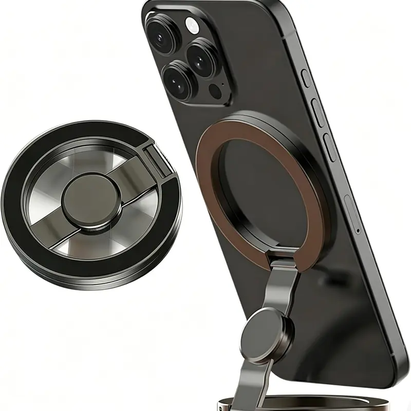 Aluminium 2026 Magnetic Phone Stand - Double-sided Magnetic Ring Holder, MagSafe-Compatible, Rotatable Gyroscope Stress Relief, Strong Adhesion, Fits iPhone 11-17, Ideal for Fitness, Home Use