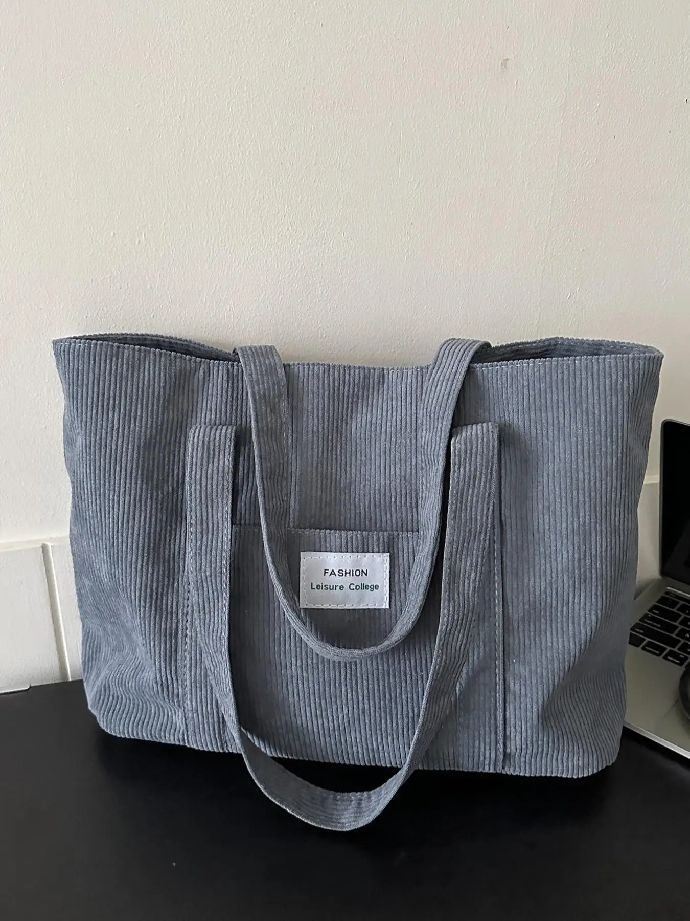 Casual Solid Color Large Capacity Soft Commuter Tote Bag, Fashionable Letter Label Decor Shoulder Bag for Women & Girls for Work Office & Daily Used,