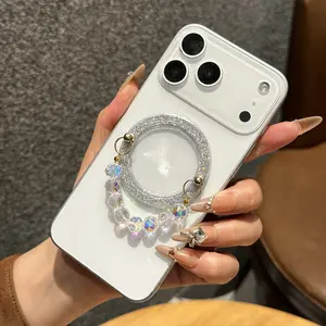 Ins Style Pink Bead Base Phone Stand Chain, Desktop Folding Portable Mobile Phone Link Chain -HN1230-3