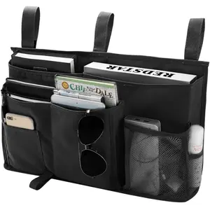 Bunk Bed Organizer, Bedside Caddy Hanging Bed Organizer Storage Bag 8 Pockets, for College Dorm Rooms Bed, Hospital Bed, Baby Bed Rails, 600D Oxford Cloth (Black)