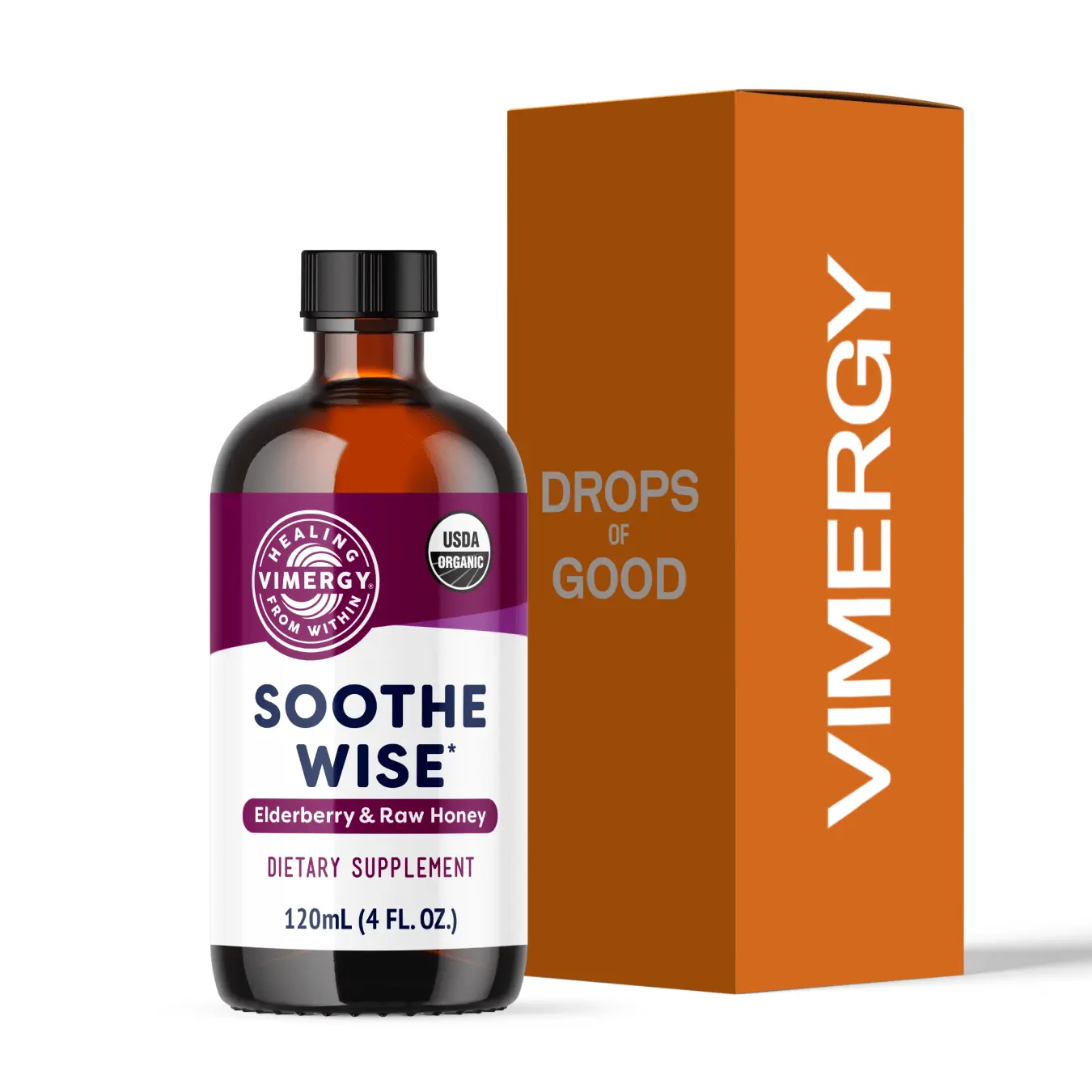 VIMERGY USDA Organic Soothe Wise Elderberry & Raw Honey Formula, 120ml Liquid VIMERGY USDA Organic Soothe Wise Elderberry & Raw Honey Formula, 120ml Liquid