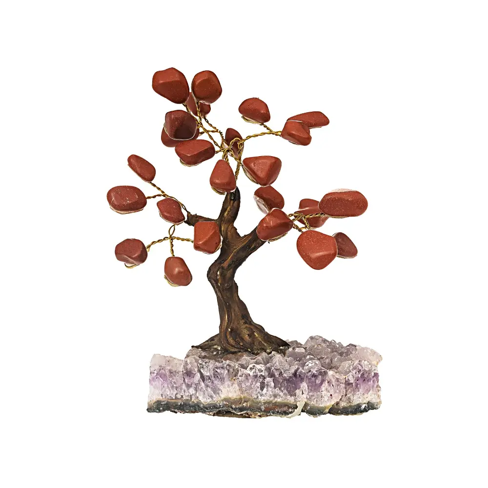 JTV Red Jasper Gemstone Tree with Quartz Base