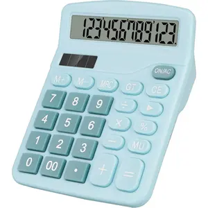 Desktop Calculator-Large Button, 12-Digit LCD, Solar & AA Battery Powered, Light Blue
