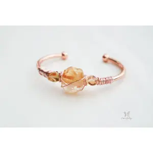 Citrine Quartz Wire Wrapped Open Cuff Bracelet for creativity, luck, & abundance