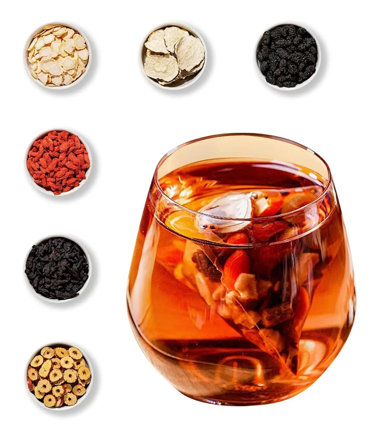 MSFOOT 6-in-1 Ginseng Herbal Tea Bags with Goji Berry, Maca, Jujube, Mulberry & Huangjing, Caffeine-Free Herbal Blend, 25 Tea Bags, Resealable Pack, No Sugar, No Artificial Flavors