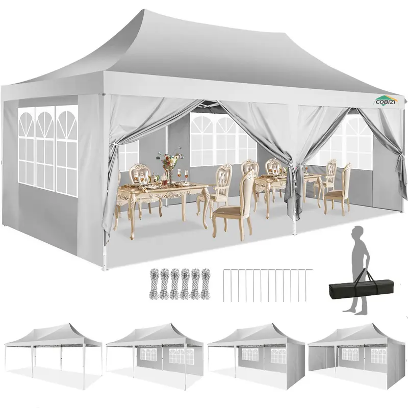COBIZI 10x20 Pop Up Canopy Tent with Sidewalls, UV50+ Outdoor Gazebo for Parties