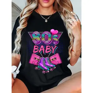 100% Cotton 80's Baby Birthday Party Costume Retro Roller Skating Women T-Shirt