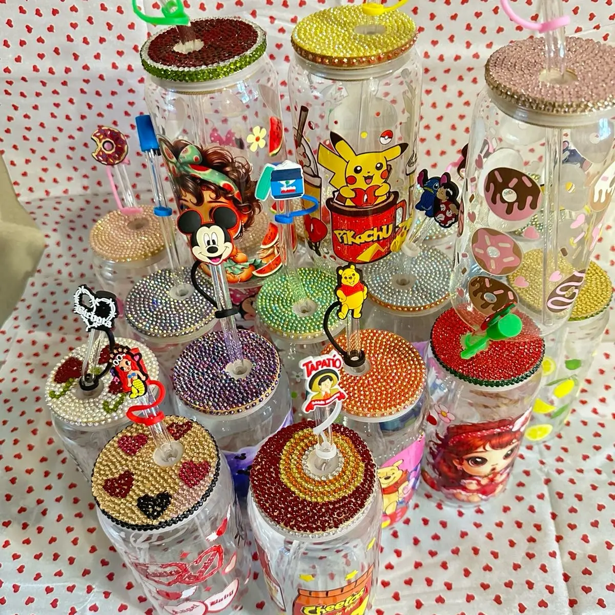 Personalized Cherry Glass cup with straw