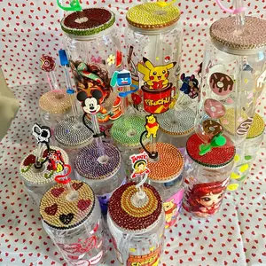 Personalized Cherry Glass cup with straw