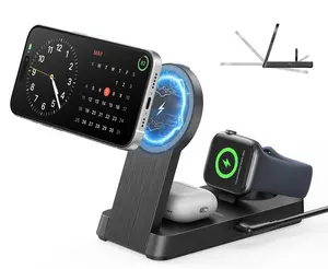 Foldable Portable 3-in-1 Magnetic Wireless Charging Station for iPhone 12-17 Pro Max, Apple Watch & AirPods—Ideal for Travel, Home & Office