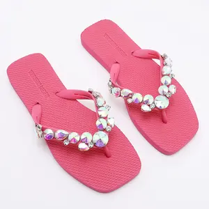 Fuchsia Bling Flip Flops - Iridescent Crystal Decor Summer Beach Sandals
