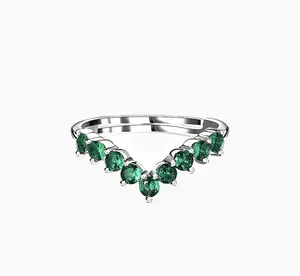 Luxe Flare Emerald Wishbone Ring | 18K White Gold Plated CZ