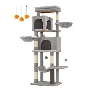 Feandrea Cat Tree, 69-Inch Tall Cat Tower for Indoor Cats, Multi-Level Cat Condo with 2 Caves, 2 Baskets, 5 Scratching Posts, Self-Groomer, Perch, Hammock