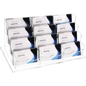 Business Acrylic Card Holder Display for Desk, 12 Slots 4 Tiers Multiple-Clear Acrylic Business Card Stand Set, Holds Approximately 600 Cards