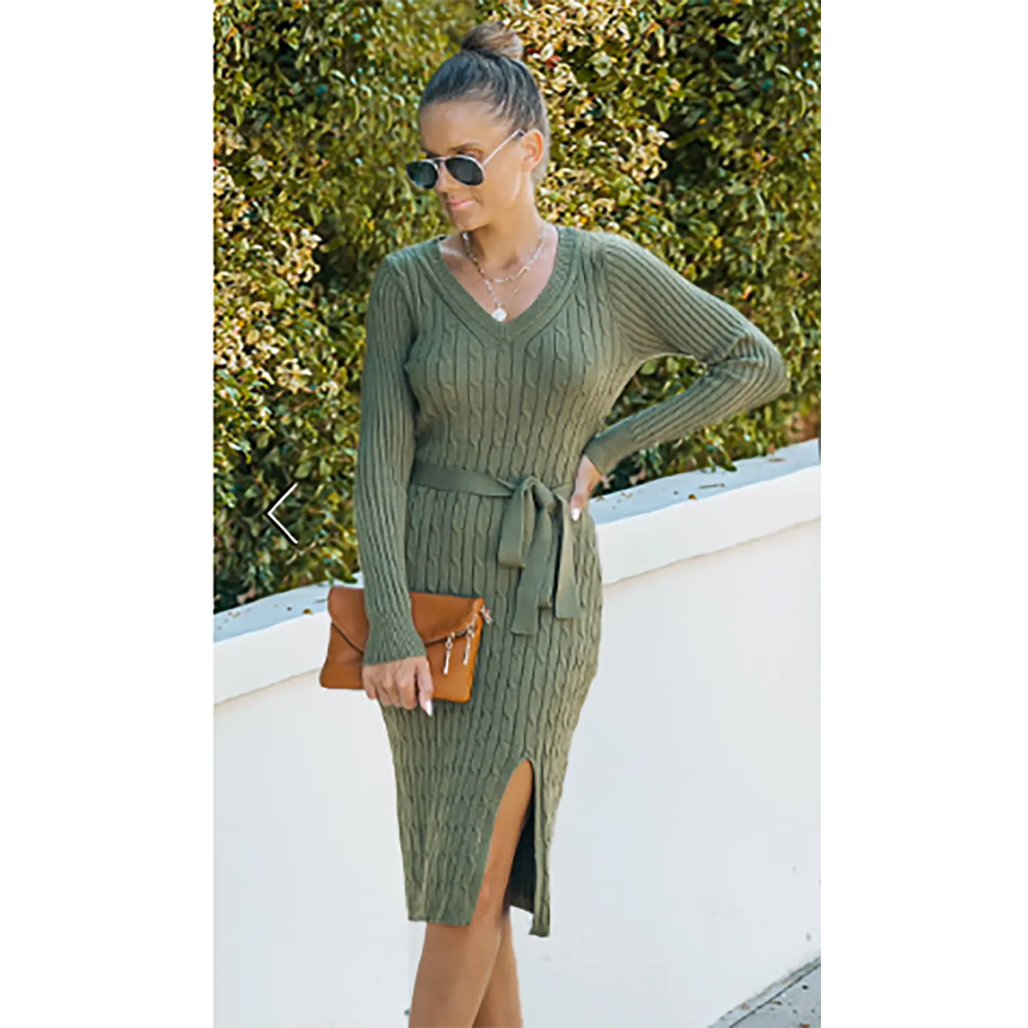 MEROKEETY Women's 2025 Fall Long Sleeve Bodycon Sweater Dress Winter V Neck  Cable Knit Slit Midi Dresses - TikTok Shop