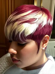 613 Ombre Color Straight Human Hair Wig for Women Pixie Cut Wig Halloween Wig Full Machine Made Wig 150% Density 6 Inch Fashion Wig