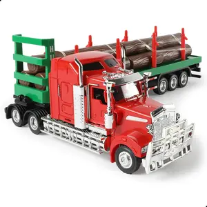 1/50 Scale Long-Nose Logging Semi Truck with Lumber Transport Trailer Die-Cast Alloy Model – American Heavy Duty Timber Hauler with Log Load, Collectible Truck Gift for Adults Red