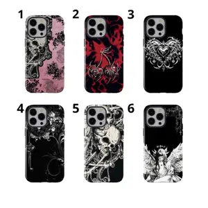 Dark Gothic Thorn Skull Phone Case, Punk Rose Heart Style Shockproof Protective Cover, Mysterious Dark Aesthetic Design for iPhone 16151413121117