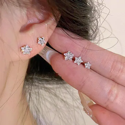 3 Pairs Multiple Size Rhinestone Decor Star Design Stud Earrings, Simple Matching Earrings for Everyday Use, Fashion Accessories for Women for Gift, Daily Gift Earrings
