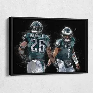 Jalen Hurts and Saquon Barkley Poster Capturing Power and Speed, Philadelphia Football Wall Art for Home and Man Cave [UNFRAMED - PRINT ONLY]