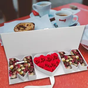 Empty Flower Gift Box Valentine Gift MOM Cardboard Envelope Shape Fillable with Chocolate, Strawberry, and Candy (MOMwhite)