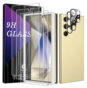 3+2 Pack for Galaxy S24 Ultra Screen Protector with Easy Fit Tool, [Fully Support Fingerprint] 3X Tempered Glass & 2X Camera Lens Protector, Case Friendly for Samsung S24 Ultra (2024)