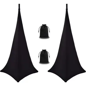 Speaker Stand Cover Tripod Stand Skirt, DJ Speaker Stand Tripod Cover Scrim 360 Degree Coverage(Black-Two Pack)