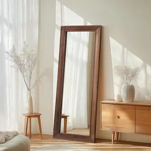 Rustic Floor Full Length Mirror  Frame, 56"X21" Farmhouse Free Standing Mirror for Bedroom Living Room Entryway,  or Leaning Wall-Mounted, Tempered Glass, Brown