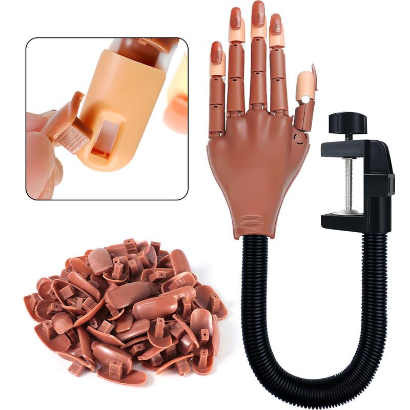 Nail Practice Hand for Acrylic Nails: Flexible Nail Hand Practice Model - Realistic Nail Training Hand Manicure Kit for Beginners Salon Home with False Nails 100 Pcs