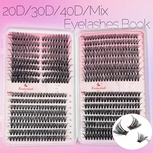 20D/30D/40D Eyelashes Book, 640pcs Cluster Mixed Styles, 10-16mm Length, 0.07mm Thickness, D Curl, Synthetic Fiber, DIY Makeup False Lashes Kit
