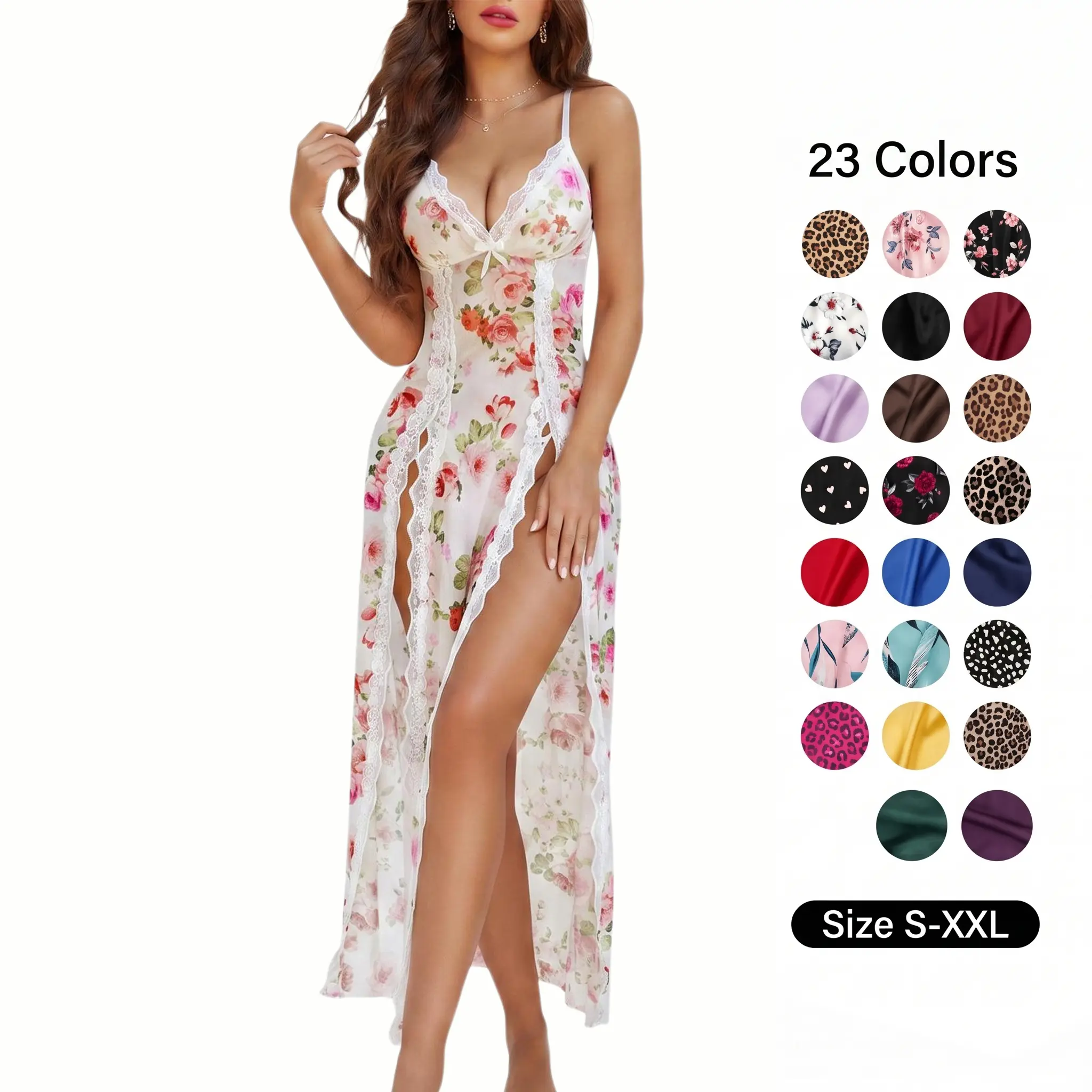 Avidlove Women's Lace Nightgown Floral Mesh Chemise with V-Neck & Side Splits Fitted Loungewear for Comfortable Wear Soft Lightweight Lingerie - Drop Shoulder Nightdress SpringStatements Womenswear Nightwear
