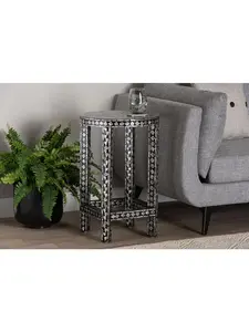 Bali & Pari 193271445561 Elara Coastal Mother of Pearl Capiz Shell End Table, Mosaic Black & White