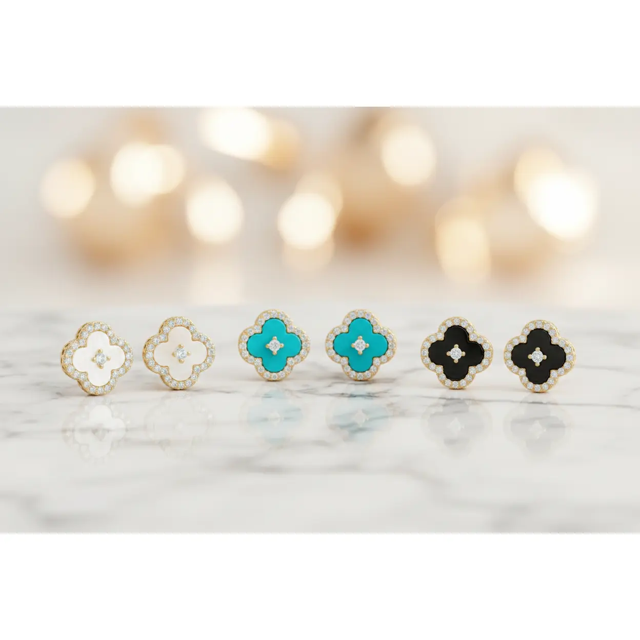 Clover Stud Earrings, Decorative Studs Earrings with Engraved Inlay, Elegant Costume Jewelry for Daily & Evening Wear