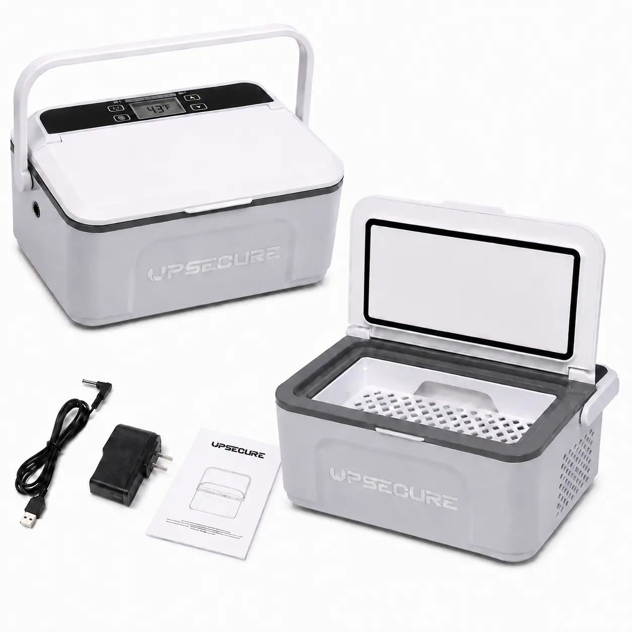 UPSECURE S200 Max Large Capacity Compact Lightweight Travel Insulin Cooler Box, TSA-Approved Medication Refrigerator with 32-64°F Adjustable Cooling, Removable Tray, External Power Required, No Built-In Battery, Power Bank Compatible