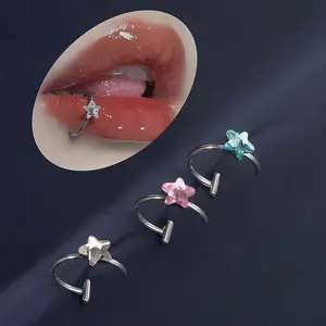 5pcs Colorful Stylish Minimalist Punk Stainless Steel Shiny Pentagram C-Shaped Non-Piercing Lip Ring & Ear Bone Stud
