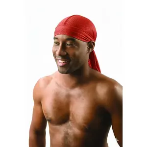 Titan Cool Mesh Du-Rag for Waves, Ultra Stretch Breathable Cap with Long Tail, One Size, Red