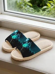 Unisex Home Slippers Moonlight Wolf Howl Print Soft Non-Slip Silent Indoor Shoes All-Season Casual Textile Animal Pattern